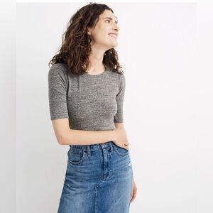 Medium Madewell Crewneck Short-Sleeve Thong Bodysuit. Heather Smoke (Gray). EUC